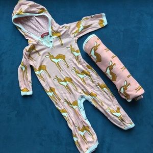 Milkbarn Pink Deer Romper & Blanket
